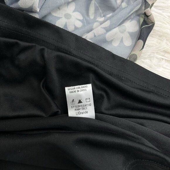 Easel Floral Tiered Ruffle Midi Skirt Chiffon Size L Lined Black Gray Boho Fairy - Picture 11 of 12